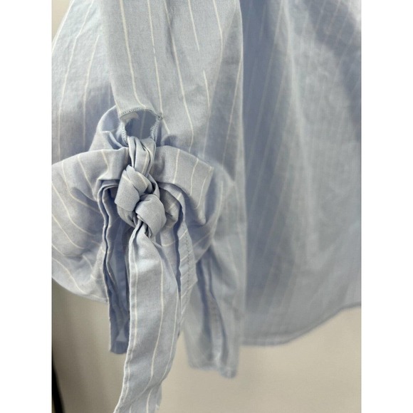 HALOGEN Womens Size XS Blue White Striped Tie 3/4 Sleeve Off Shoulder Top - Picture 2 of 6